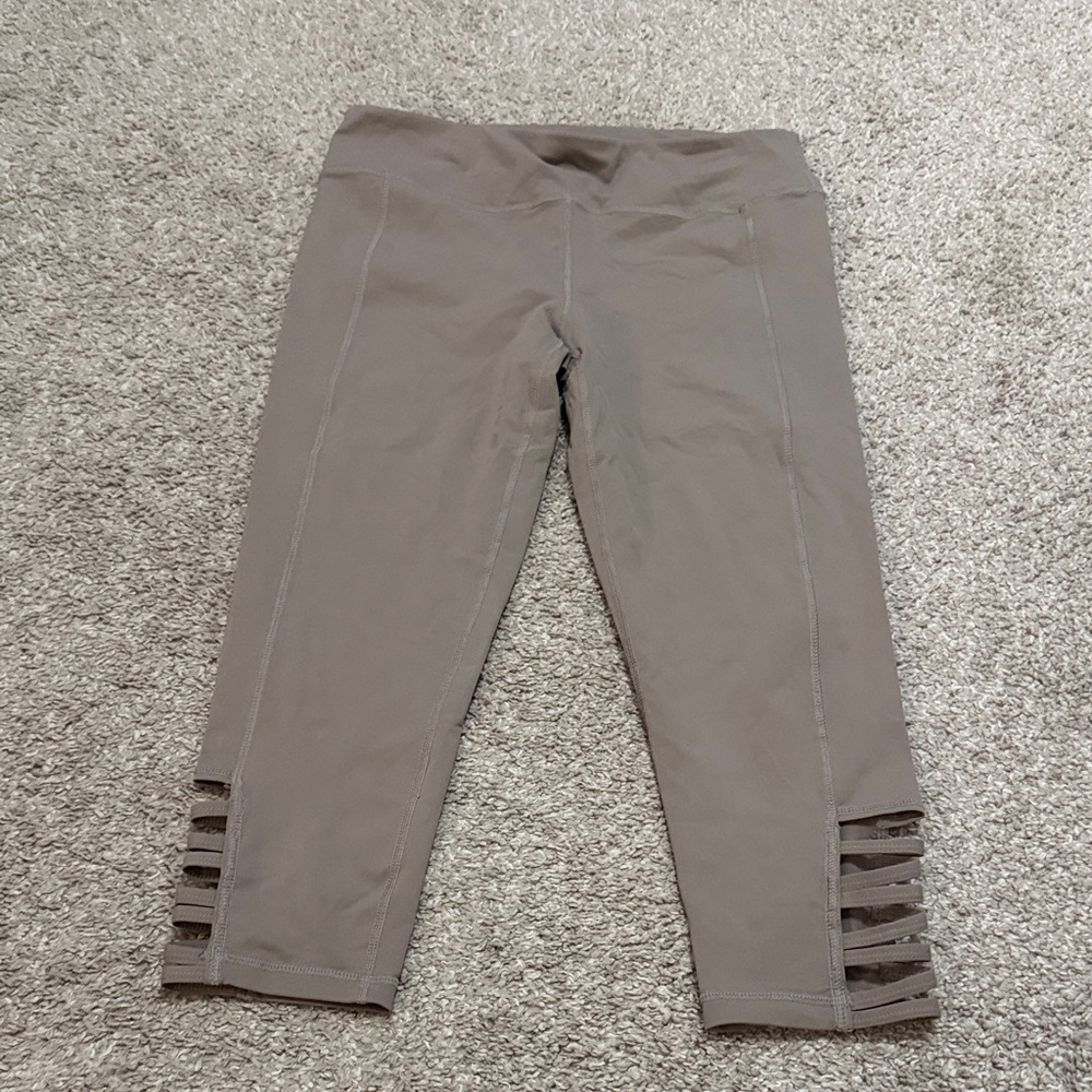 Brown Cropped Leggings with Side Cutouts